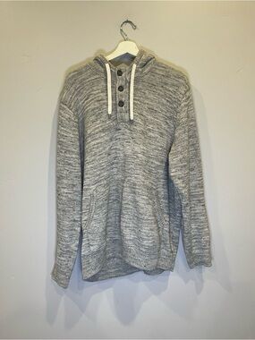 Men's Heather Gray Hooded Henley Pullover Label of Graded Goods
